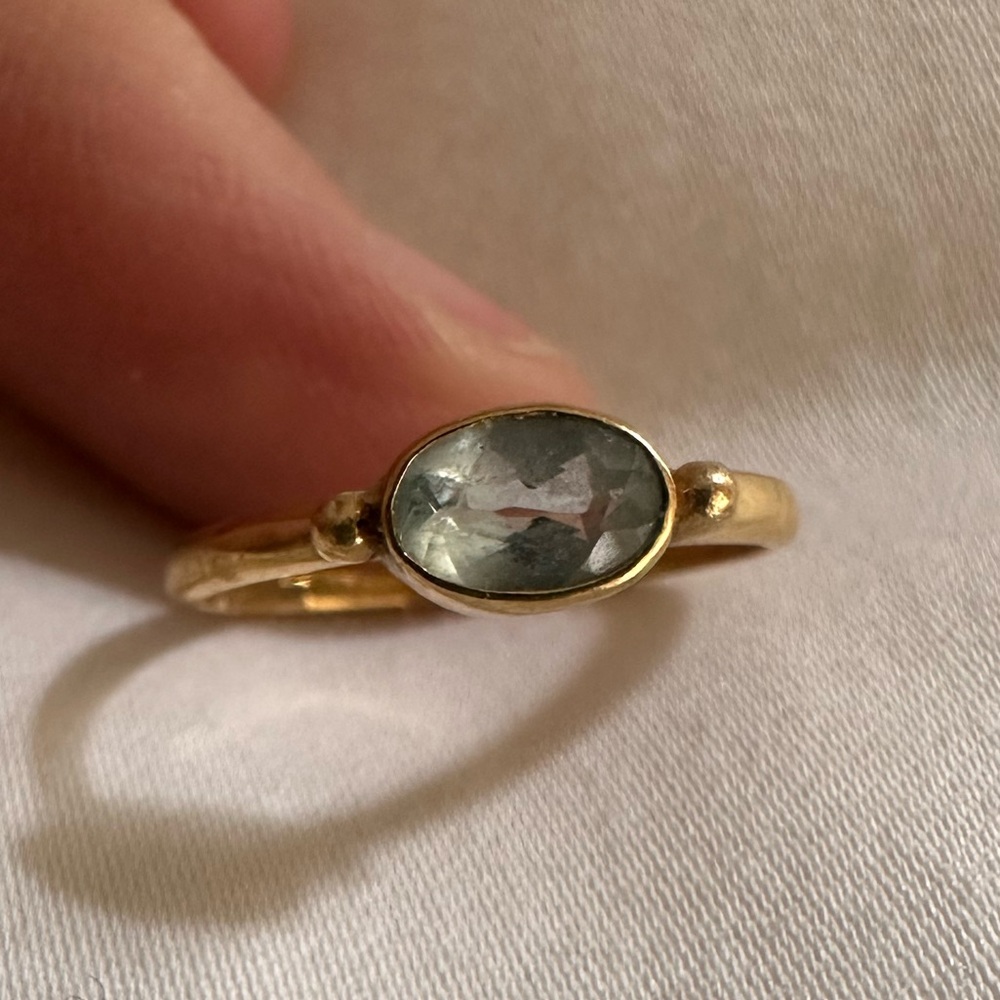 8K Gold Aquamarine Birthstone Ring Size 5